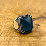 Men's Blue Sapphire Stone Silver Ring - TryAladdin