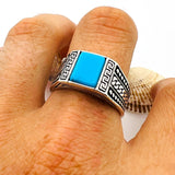 Men's Blue Turquoise Stone Turkish Handmade Silver Ring - TryAladdin