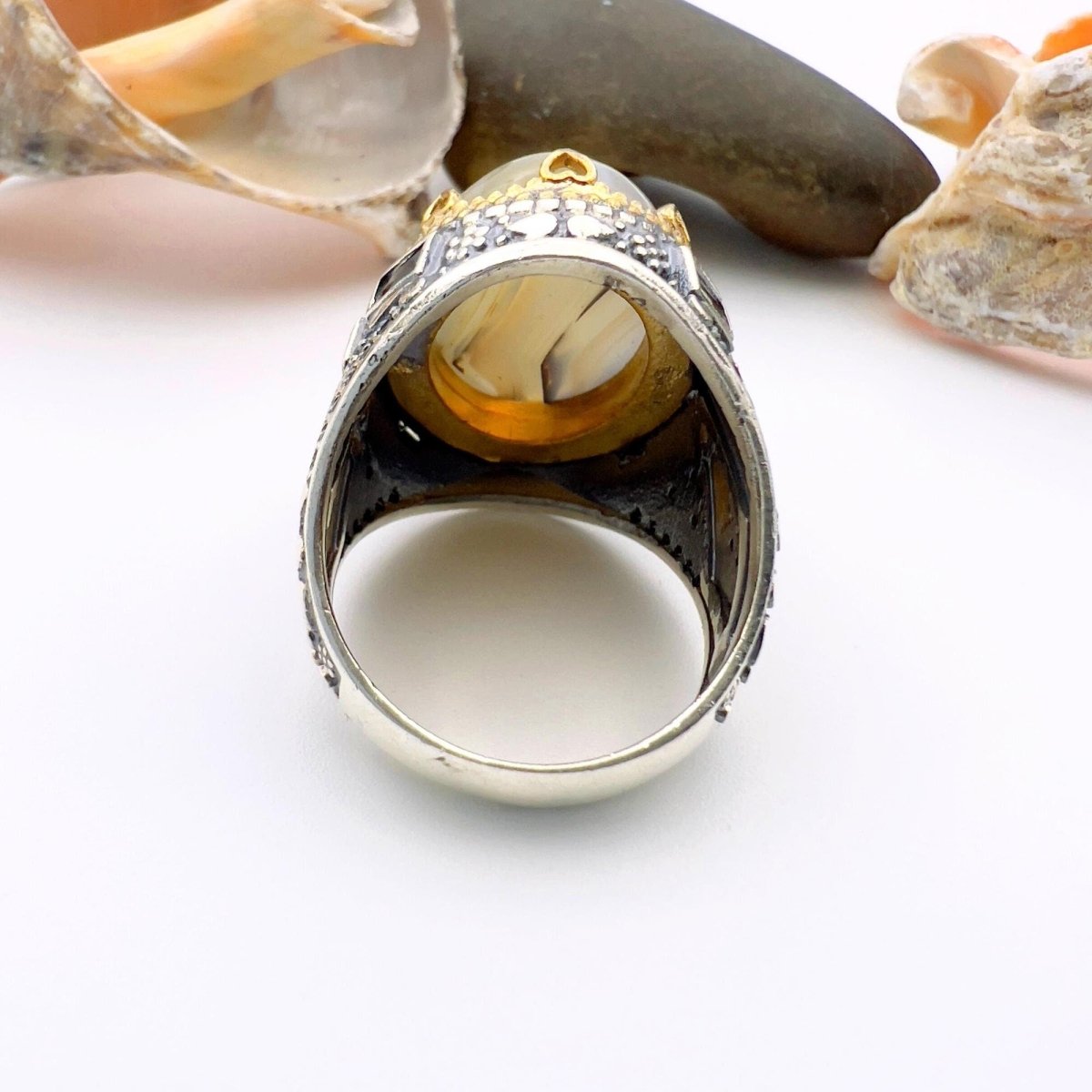 Men's Brown Agate Stone Silver Ring - TryAladdin