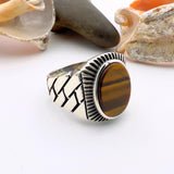 Men's Brown Tiger's Eye Stone Silver Ring - TryAladdin