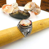 Men's Champagne Citrine Oval Stone Silver Ring - TryAladdin