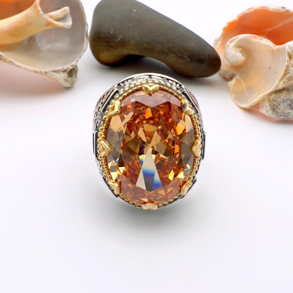 Men's Champagne Citrine Stone Silver Ring - TryAladdin