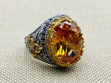 Men's Citrine Stone 925 Sterling Silver Ring - TryAladdin