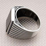 Men's Classic Patterned Square Stone 925 Sterling Silver Ring - TryAladdin