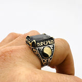 Men's Embroidered Onyx Silver Ring - TryAladdin