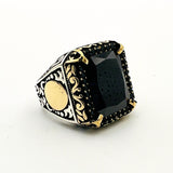 Men's Embroidered Onyx Silver Ring - TryAladdin