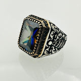 Men's Emerald Green Stone Turkish Silver Ring - TryAladdin