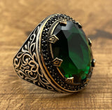 Men's Emerald Silver Ring - TryAladdin