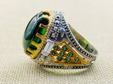 Men's Emerald Stone Green 925 Sterling Silver Ring - TryAladdin