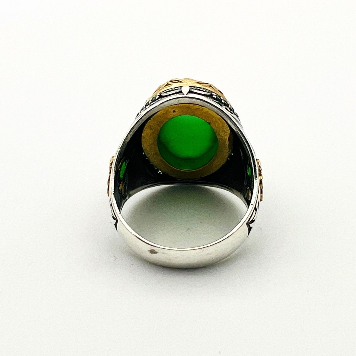 Men's Green Agate Silver Ring - TryAladdin