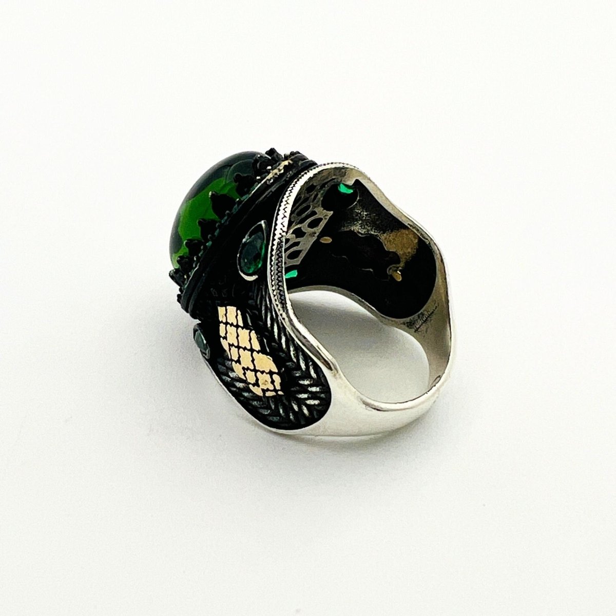 Men's Green Agate Silver Ring - TryAladdin