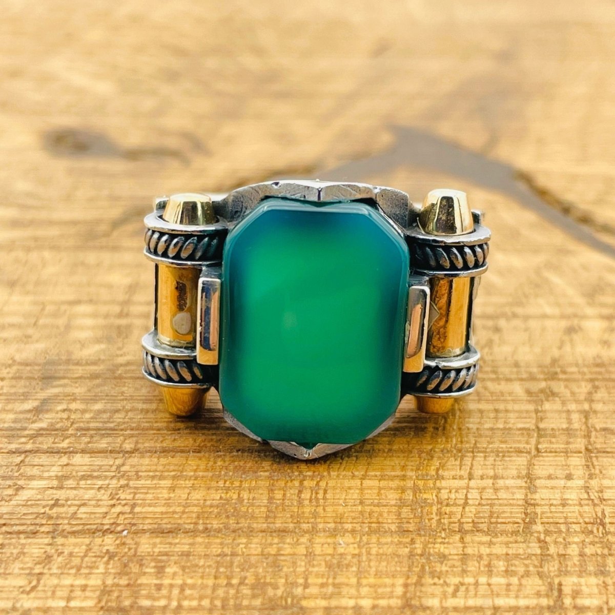 Men’s Green Agate Square Ring - TryAladdin