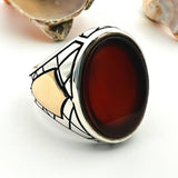 Men's Green Agate Stone Silver Ring - TryAladdin