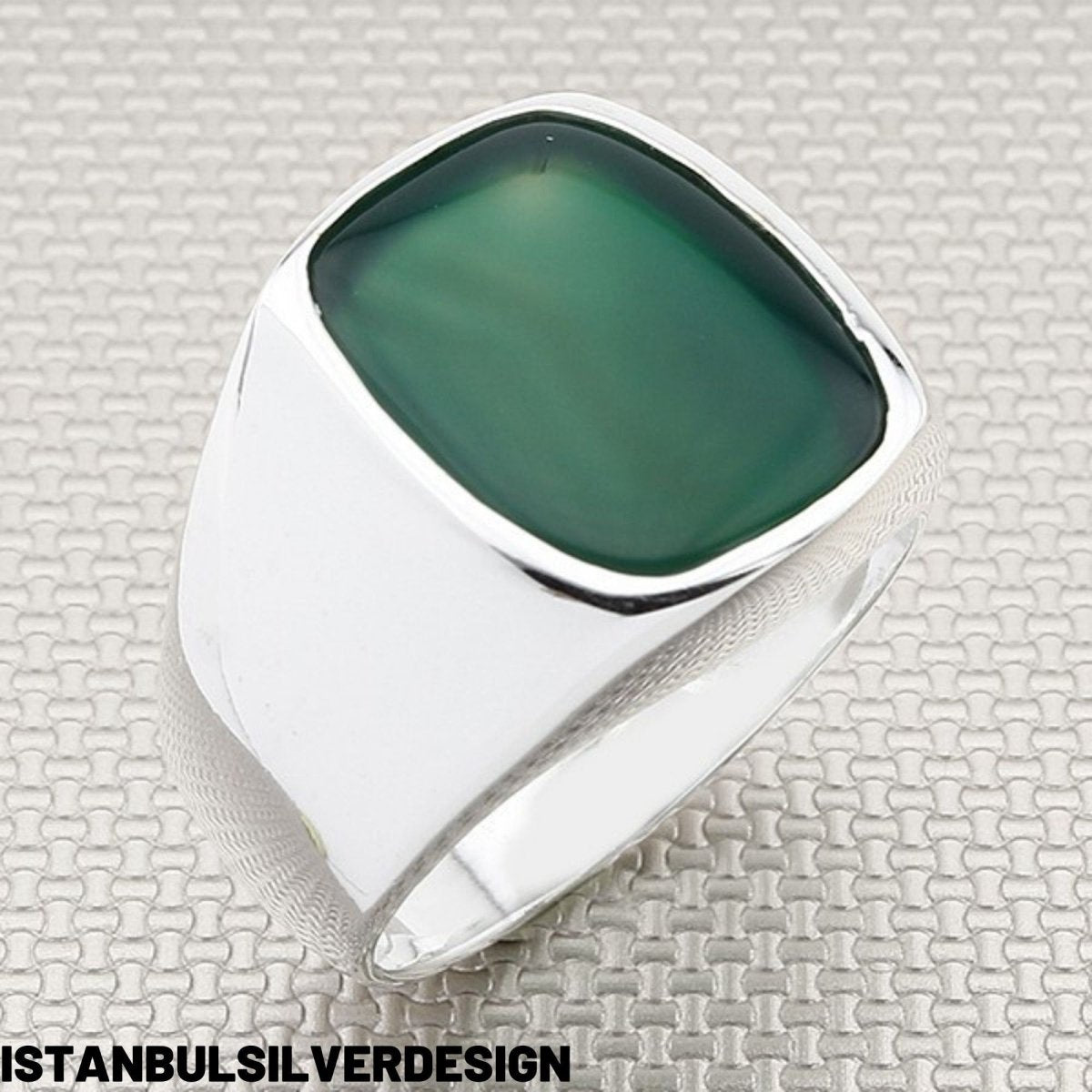 Men's Green Agate Stone Silver Ring - TryAladdin