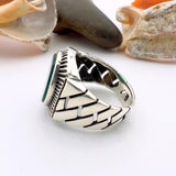 Men's Green Agate Stone Silver Ring - TryAladdin