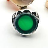 Men's Green Agate Stone Silver Ring - TryAladdin