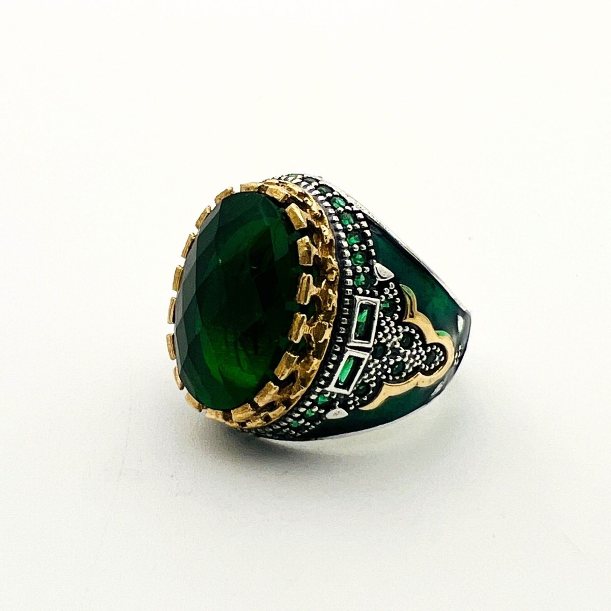 Men's Green Emerald Silver Ring - TryAladdin