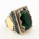 Men's Green Emerald Silver Ring - TryAladdin