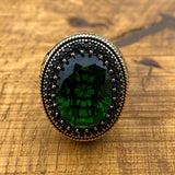 Men's Green Emerald Stone Handmade Silver Ring - TryAladdin