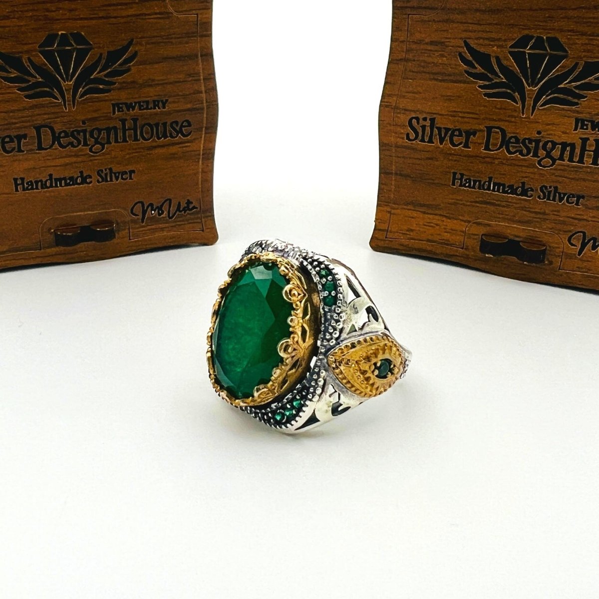 Men's Green Tourmaline Stone Silver Ring - TryAladdin