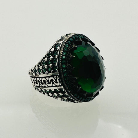 Men's Green Zircon Silver Ring - TryAladdin