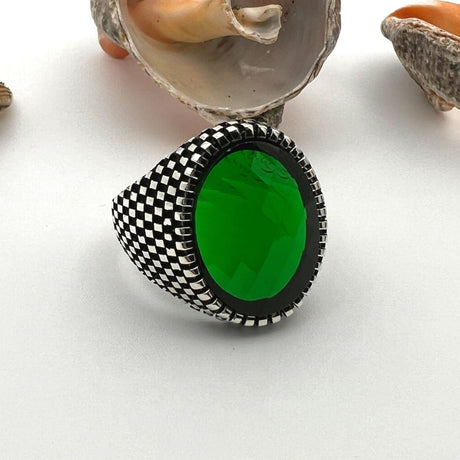 Men's Green Zircon Stone Silver Ring - TryAladdin