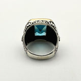 Men's Handmade Blue Aquamarine Stone Silver Ring - TryAladdin