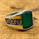 Men's Handmade Green Agate Silver Ring - TryAladdin