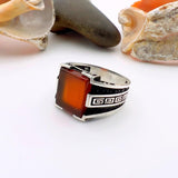 Men's Handmade Red Agate Minimalist Silver Ring - TryAladdin