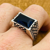 Men's Rectangle Dark Blue Sapphire Stone Ring - TryAladdin