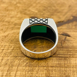 Men's Rectangle Green Agate Stone Ring - TryAladdin