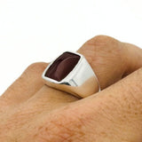 Men's Red Agate Gemstone Silver Ring - TryAladdin