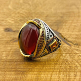 Men's Red Agate Ottoman Silver Ring - TryAladdin