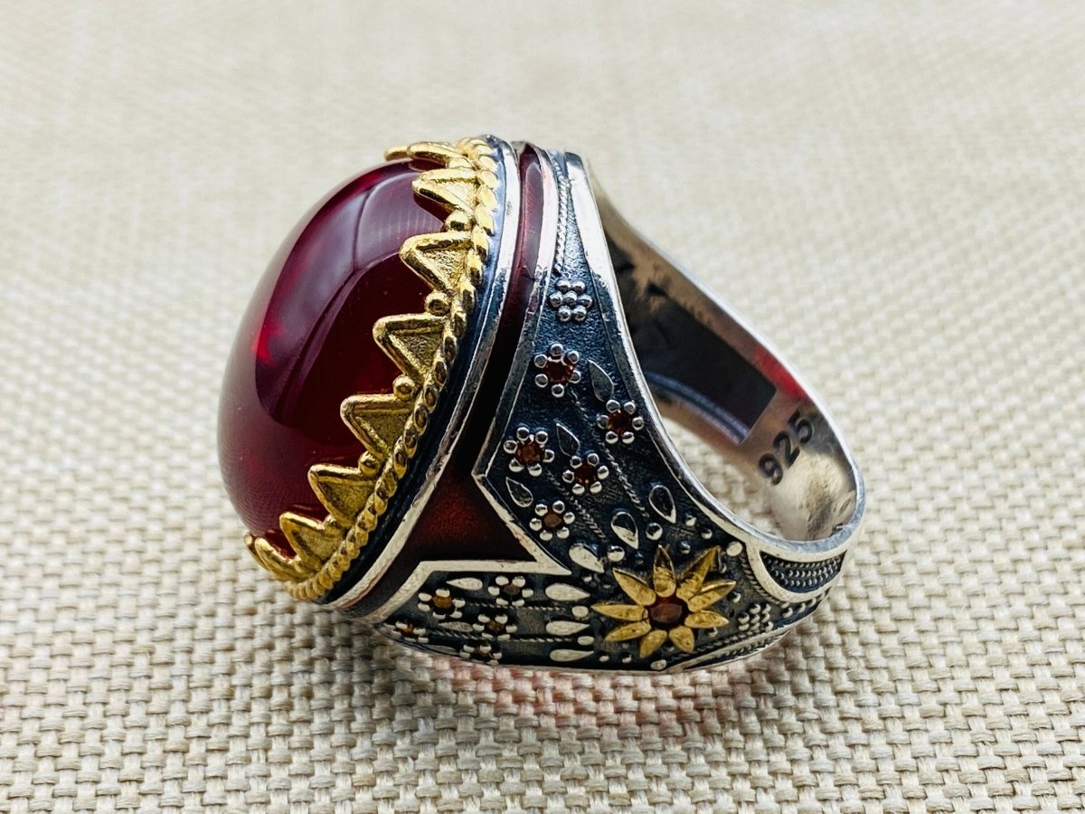 Men's Red Agate Stone Ring - TryAladdin