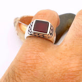 Men's Red Agate Stone Silver Ring - TryAladdin