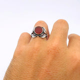 Men's Red Agate Stone Silver Ring - TryAladdin