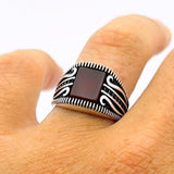 Men's Red Agate Stone Silver Ring - TryAladdin