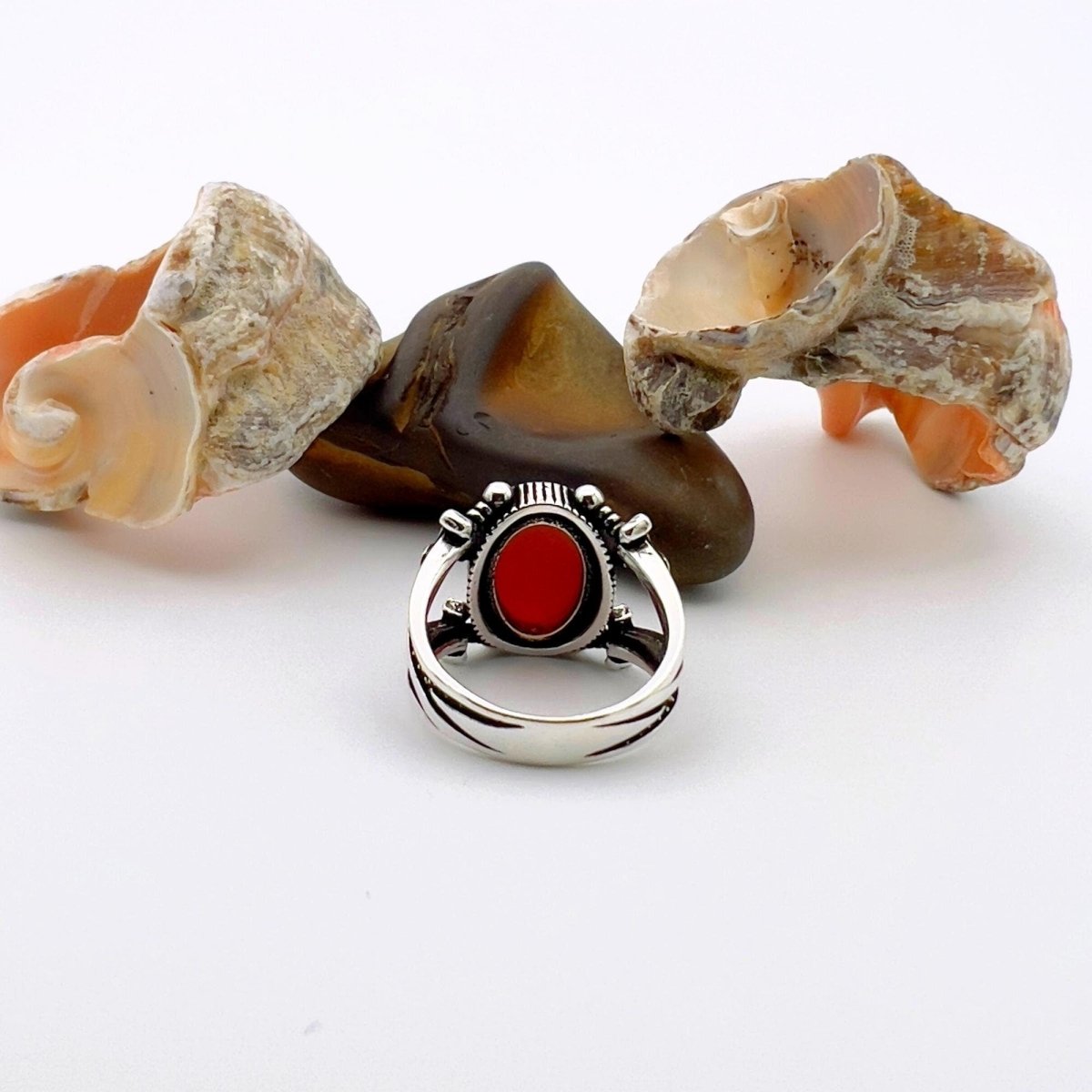 Men's Red Agate Stone Silver Ring - TryAladdin