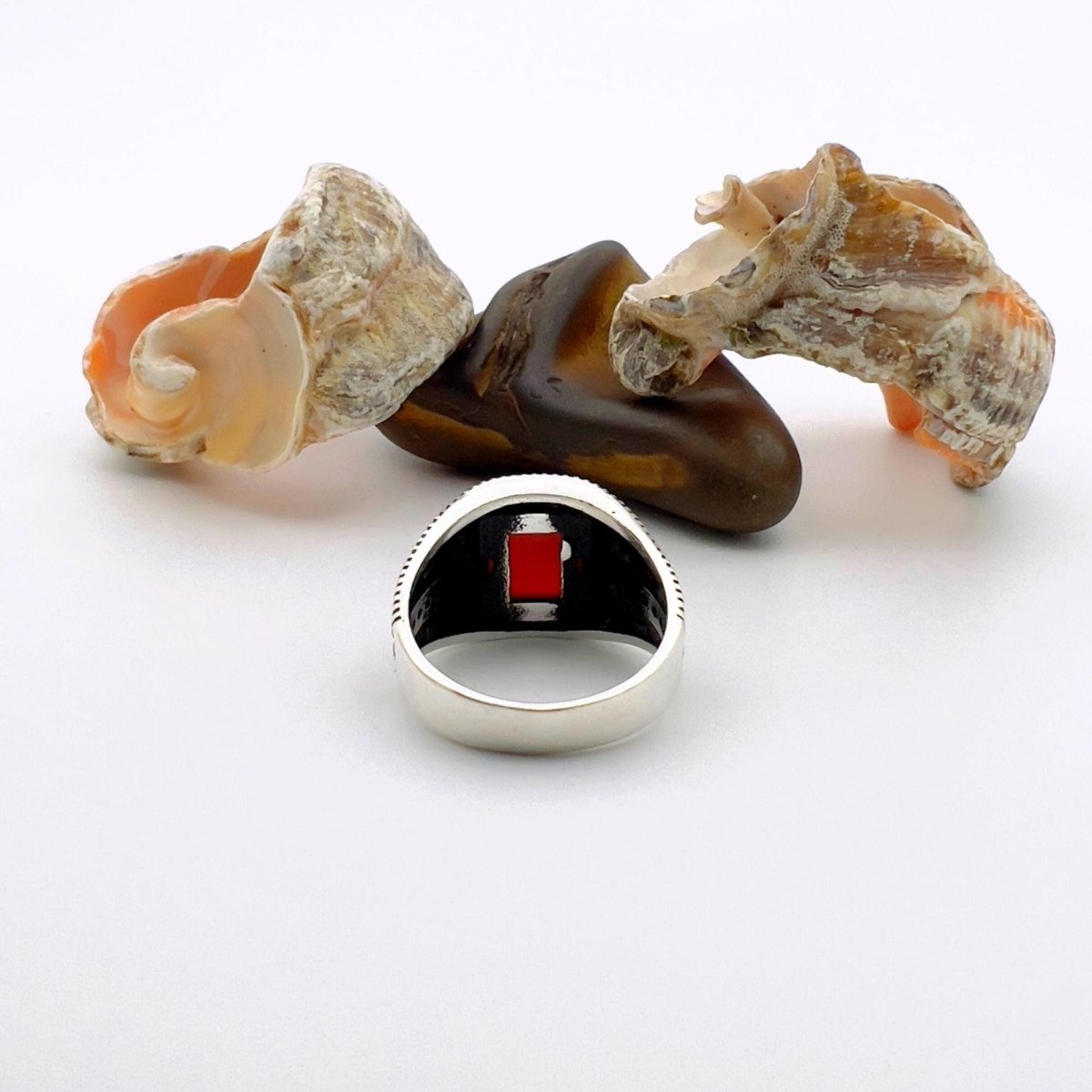 Men's Red Agate Stone Silver Ring - TryAladdin