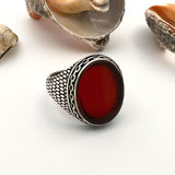 Men's Red Agate Stone Silver Ring - TryAladdin