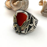 Men's Red Agate Stone Silver Ring - TryAladdin