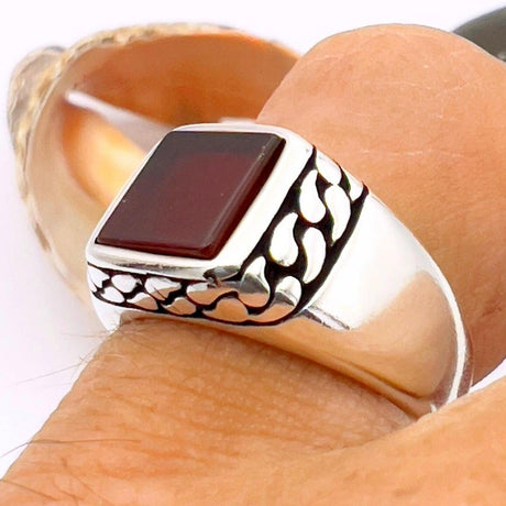 Men's Red Agate Stone Silver Ring - TryAladdin