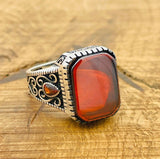 Men's Red Aqeeq Stone Ring - TryAladdin