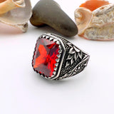 Men's Red Ruby Squared Stone Silver Ring - TryAladdin