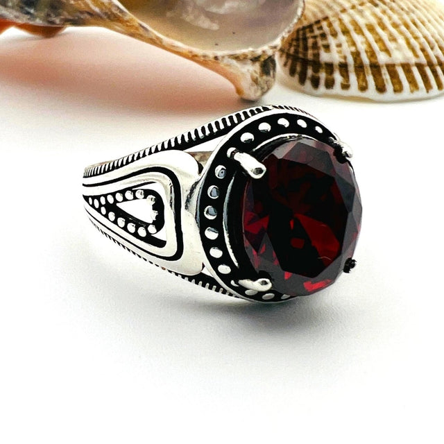 Men's Red Ruby Stone Ring - TryAladdin