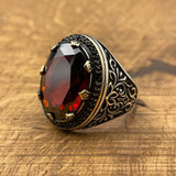 Men's Red Ruby Stone Silver Ring - TryAladdin