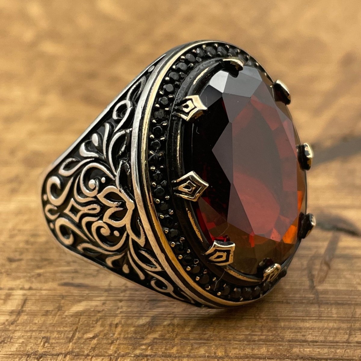 Men's Red Ruby Stone Silver Ring - TryAladdin