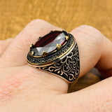 Men's Red Ruby Stone Silver Ring - TryAladdin