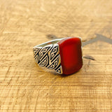 Men's Red Square Agate Ring - TryAladdin