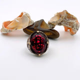 Men's Ruby Oval Stone Silver Ring - TryAladdin